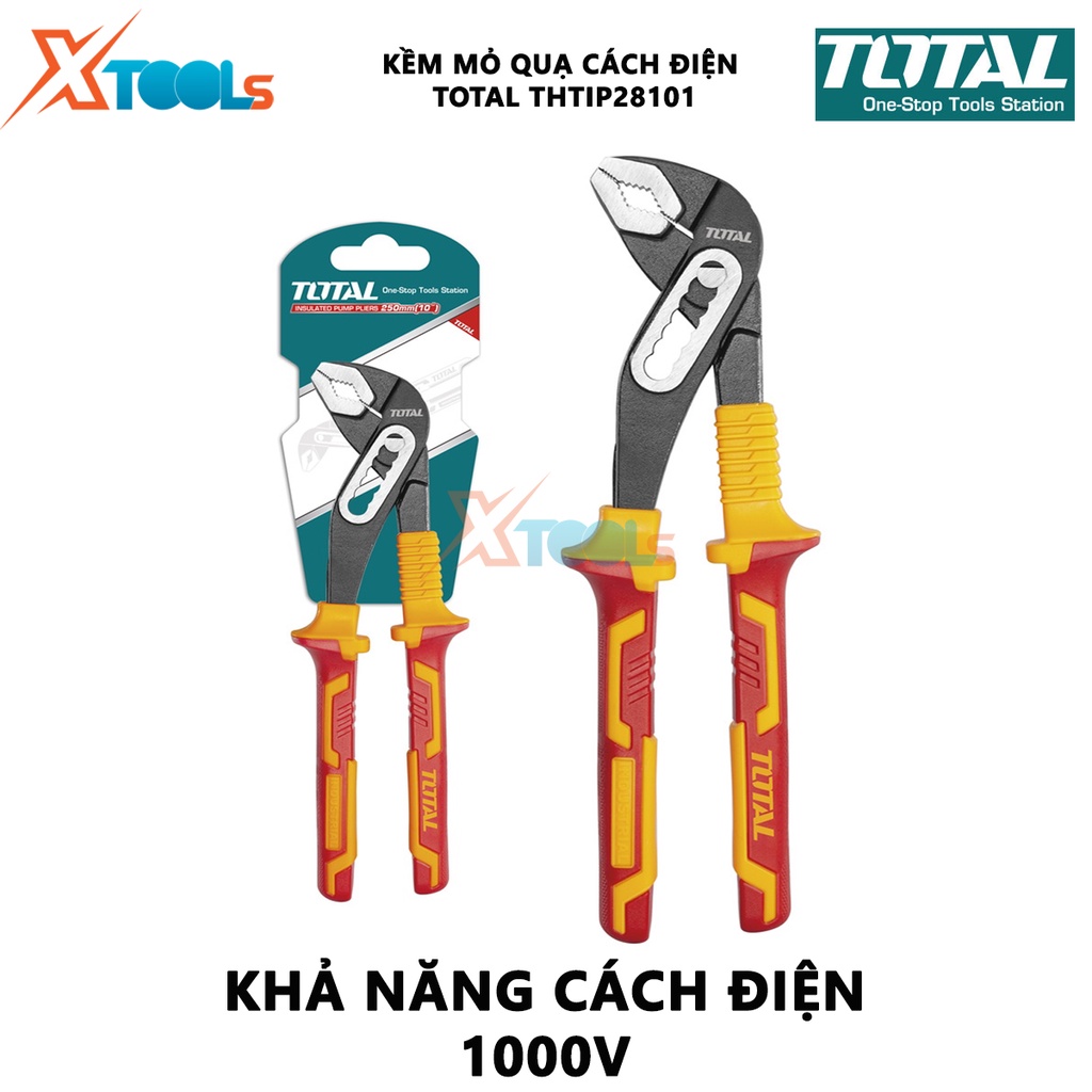 Kìm mỏ quạ cách điện TOTAL THTIP28101 | kềm cách điện Kích thước 10&quot;/ 250mm, Kẹp tối đa mở 40mm, Đầu kềm mạ đen và đánh