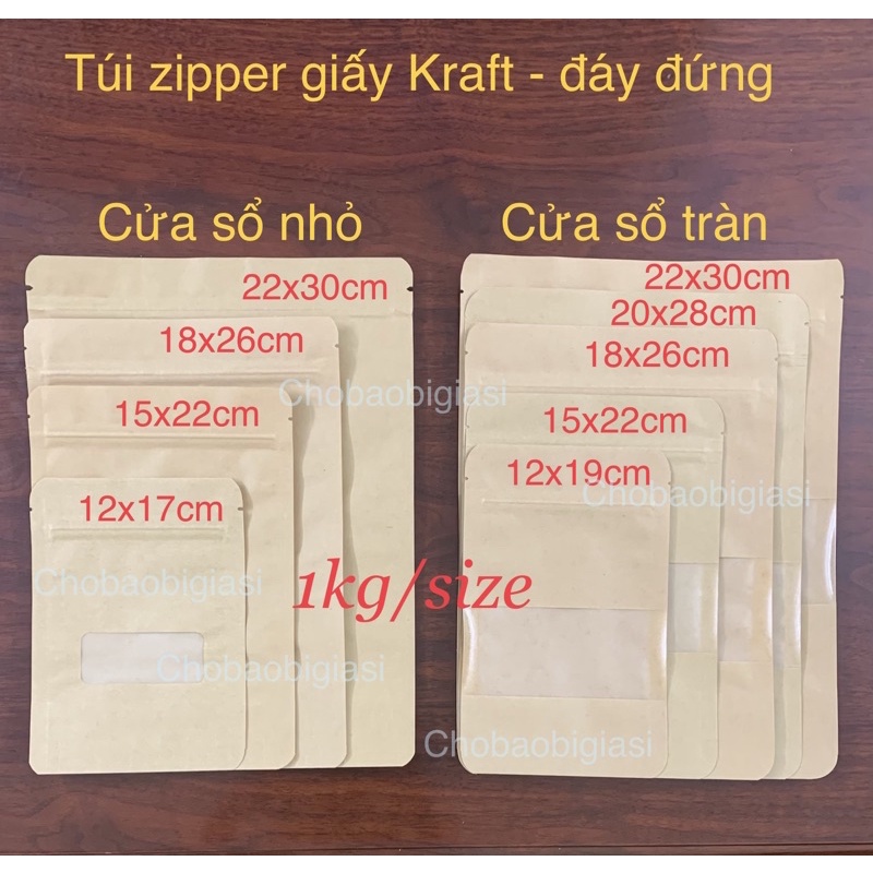 {1 kg/size (đồng giá)} Túi zipper giấy cửa sổ NHỎ và cửa sổ TRÀN (đủ size)