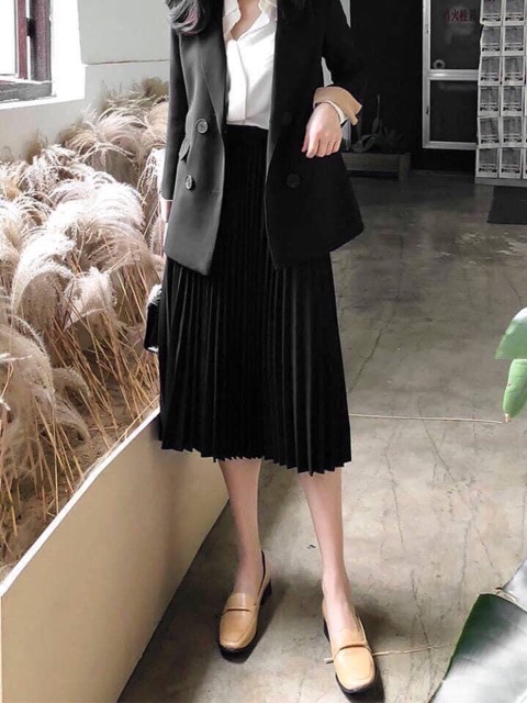 HT- BÁN SỈ CHÂN VÁY XẾP LY ĐEN DÁNG DÀI CHO NỮ | BigBuy360 - bigbuy360.vn