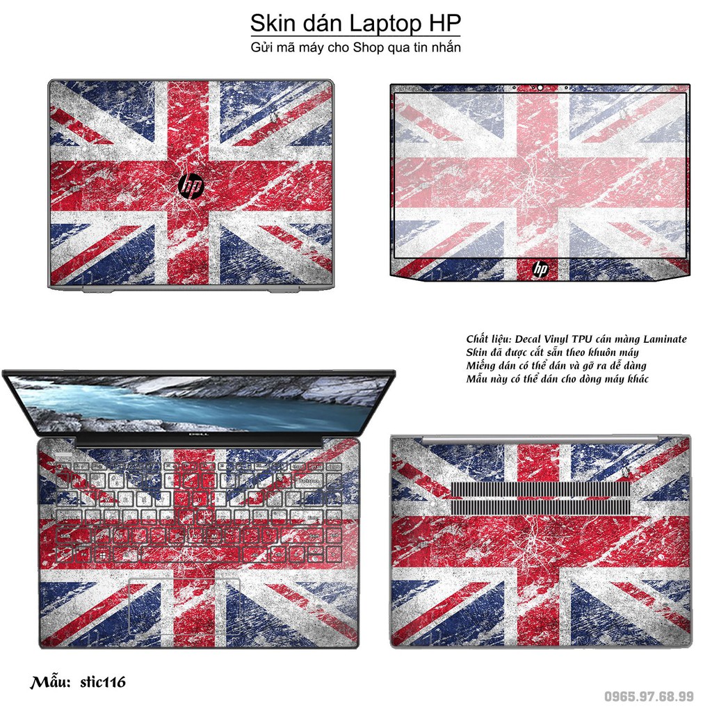 Skin dán Laptop HP in hình cờ Anh (inbox mã máy cho Shop)