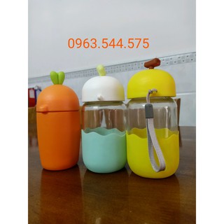 ComBo 3 Bình Nước Thủy Tinh Nắp Củ Cải,Cà Rốt,Thỏ Hồng Đựng Nước Ép,Hoa Quả 350ML.