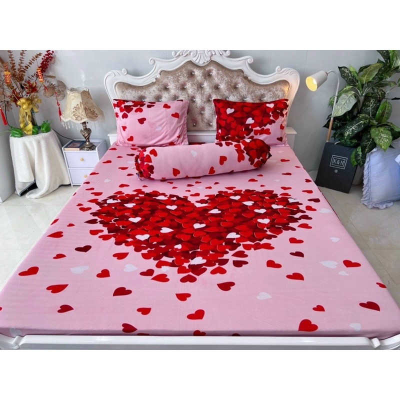 BỘ DRAP GA THUN MẪU TIM MỚI