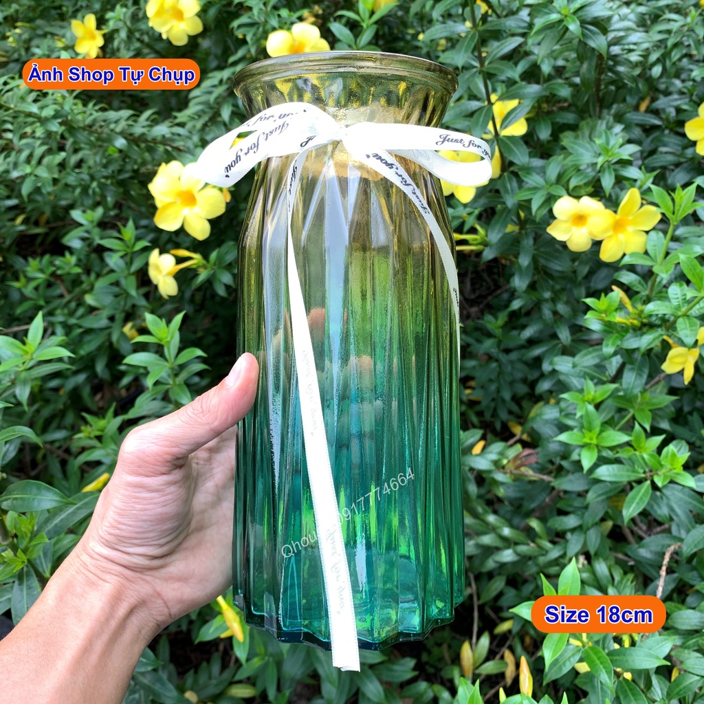 Bình hoa thuỷ tinh múi khế cột nơ trang trí nhà cửa , lọ hoa decor phòng khách phòng ngủ để bàn làm việc