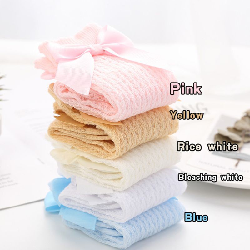 Vớ Cotton Cao Cổ Đính Nơ Xinh Xắn Dành Cho Bé Gái 0-2 Tuổi