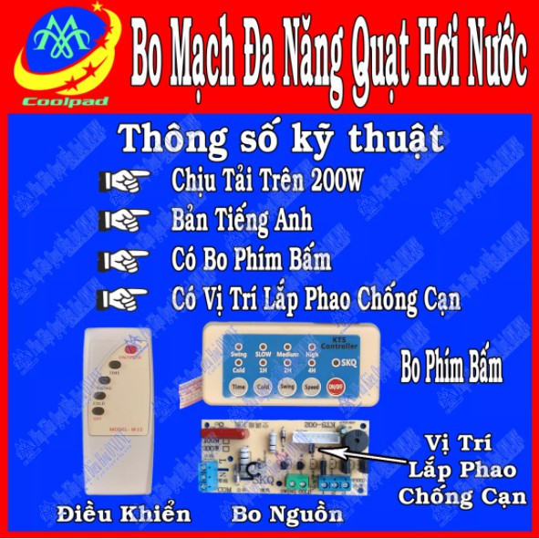 BỘ MẠCH ĐỦ TAY ĐIỀU KHIỂN TỪ XA CHO QUẠT ĐIỀU HÒA HƠI NƯỚC ĐA NĂNG, CÔNG SUẤT 200W-220V-PHIÊN BẢN MỚI NHẤT CÓ JACK PHAO