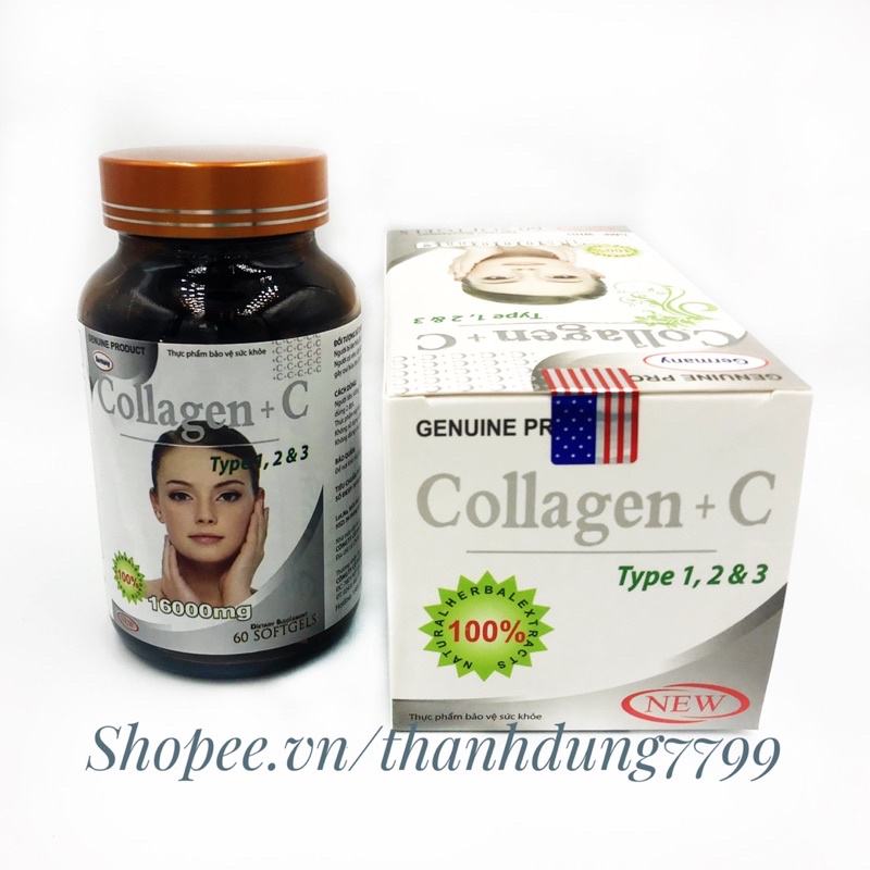 Viên uống Collagen+ C giúp bổ sung collagen, Vitamin E, Vitamin C giúp trẻ hoá làn da, ngừa lão hoá da- hộp 60v