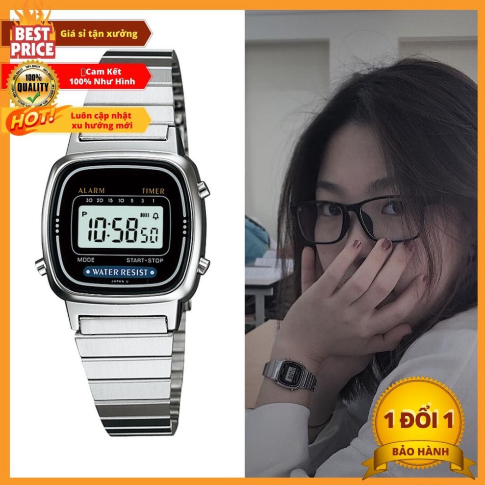 Đồng hồ nữ điện tử dây thép chống gỉ chống nước 3ATM phong cách Vintage LA670 - đồng.hồ.thể.thao
