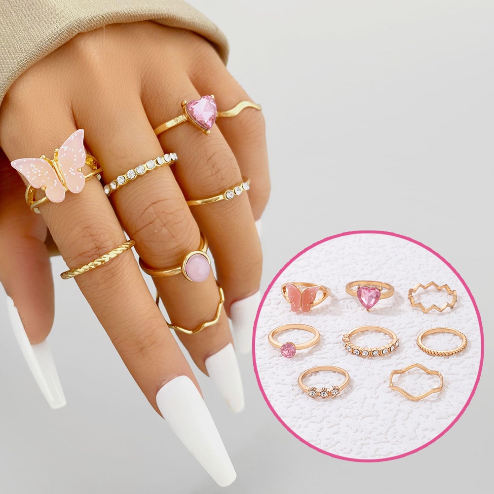 Set 8 Nhẫn Kim Loại Nhiều Kiểu Màu Sắc Đầy Cá Tính