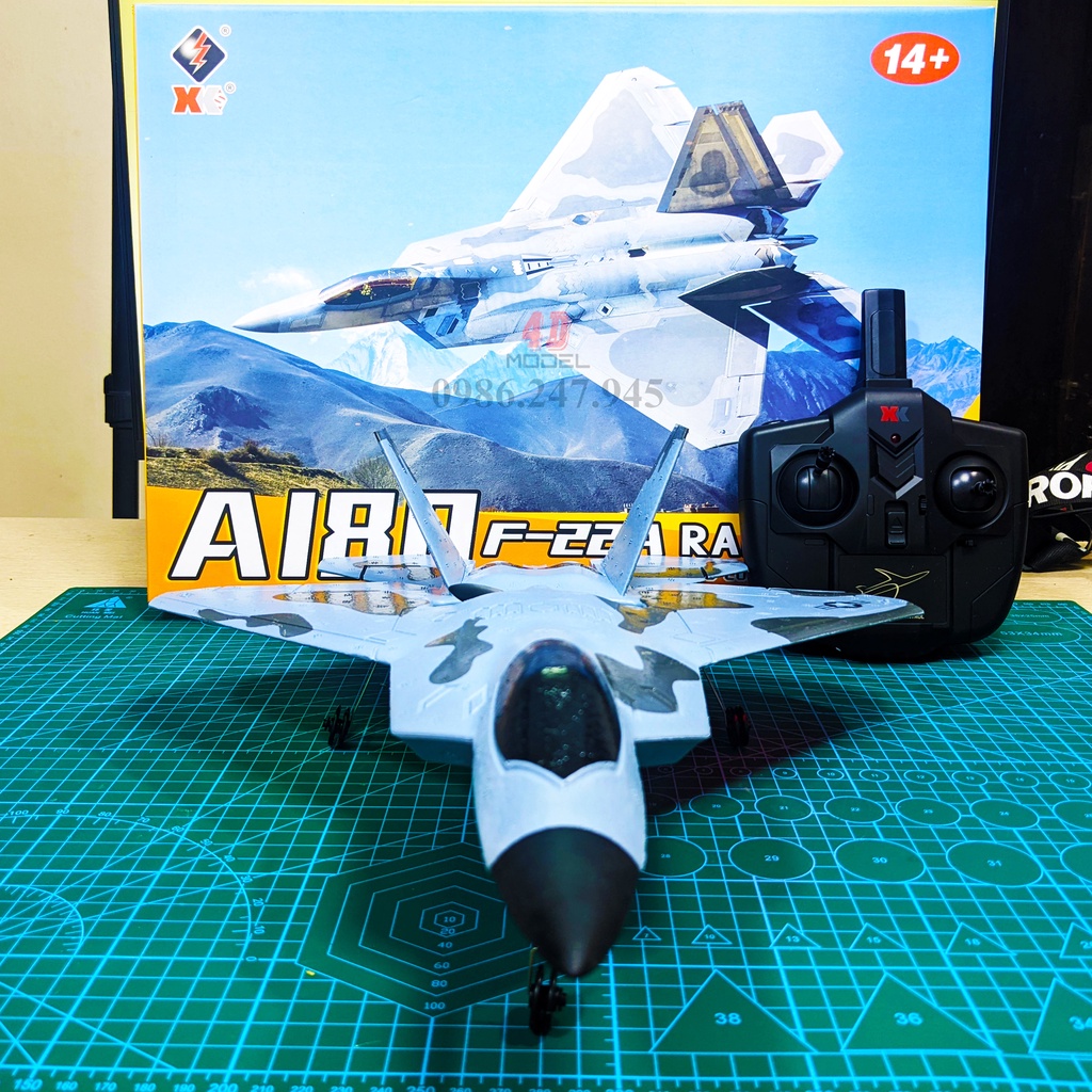 Máy Bay Điều Khiển A180 3 kênh F-22 Raptor WLToys XK. Động cơ không chổi than. Có mạch cân bằng