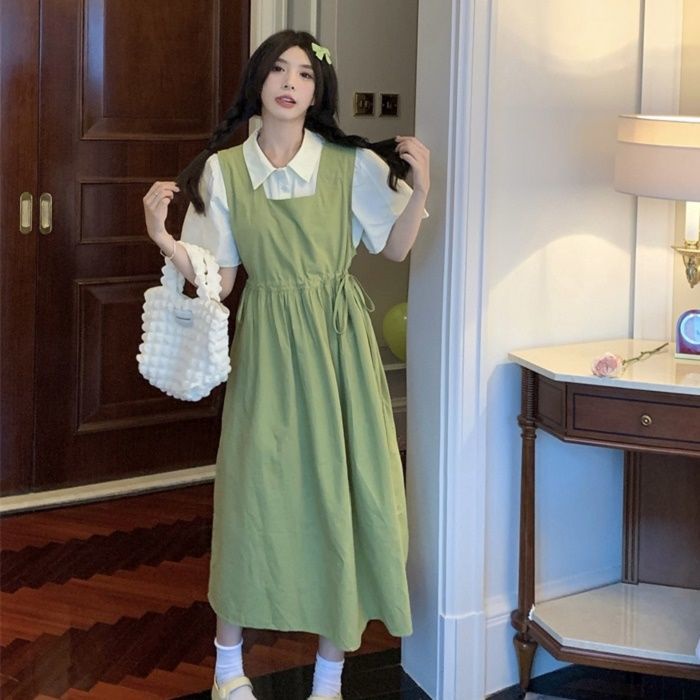 Set Đầm Yếm + Áo Sơ Mi Đa Năng Thời Trang Mùa Hè Cho Nữ