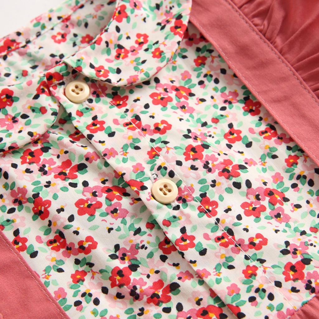 Áo liền quần Sanlutoz vải cotton in hoa dài tay thời trang mùa thu cho bé gái