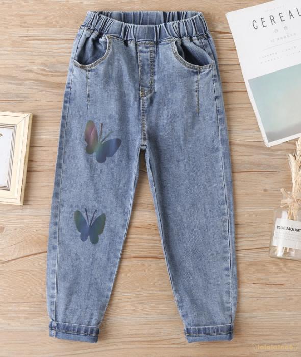 Quần Denim Dài Lưng Thun In Hình Cô Gái Và Bướm Laa6