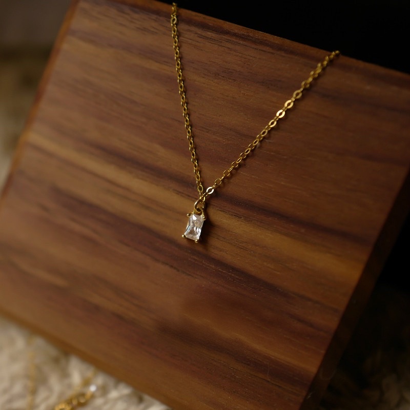Dây chuyền bạc mạ vàng 14k cao cấp, vòng cổ bạc Ý 925 mặt đá hình chữ nhật DUYSON SILVER [DCXK23]