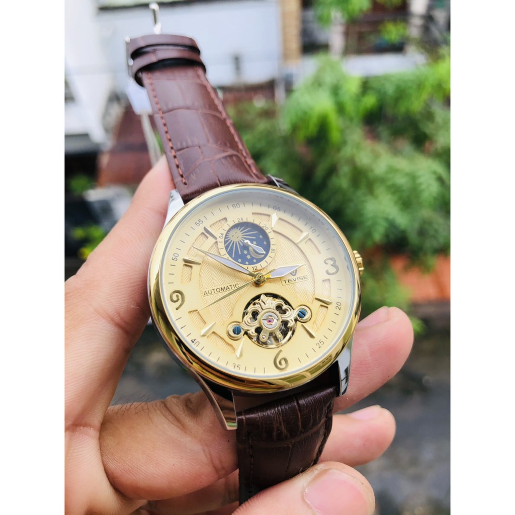 ĐỒNG HỒ NAM AUTOMATIC HIỆU TEVISE CHÍNH HÃNG DÂY DA ĐỦ MÀU