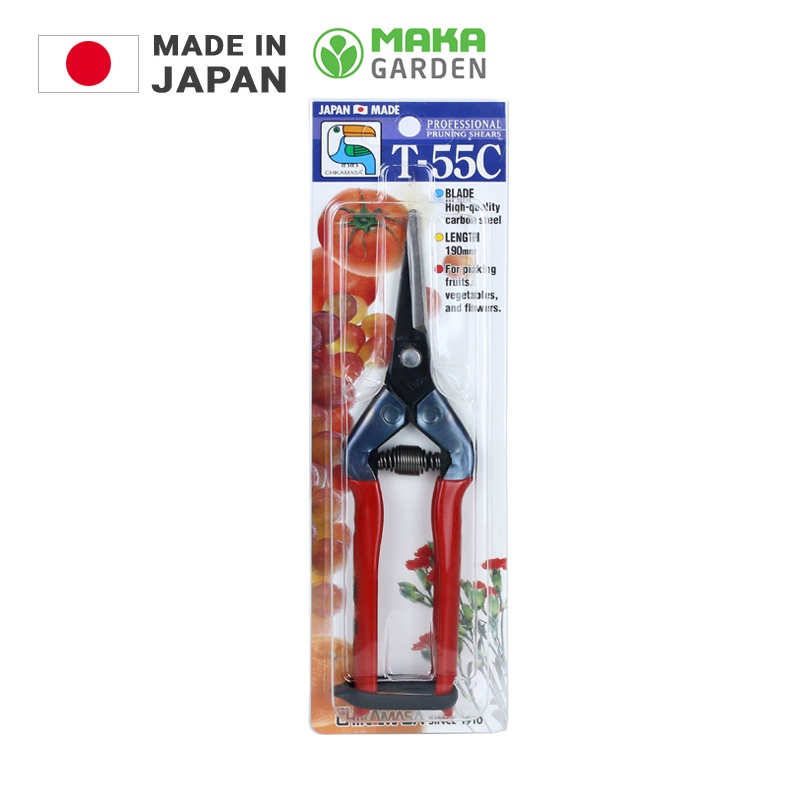Kéo tỉa cành lá Nhật Bản Chikamasa T-55C, Siêu bén, không rỉ, làm từ thép cacbon cao cấp, SX tại Nhật Bản