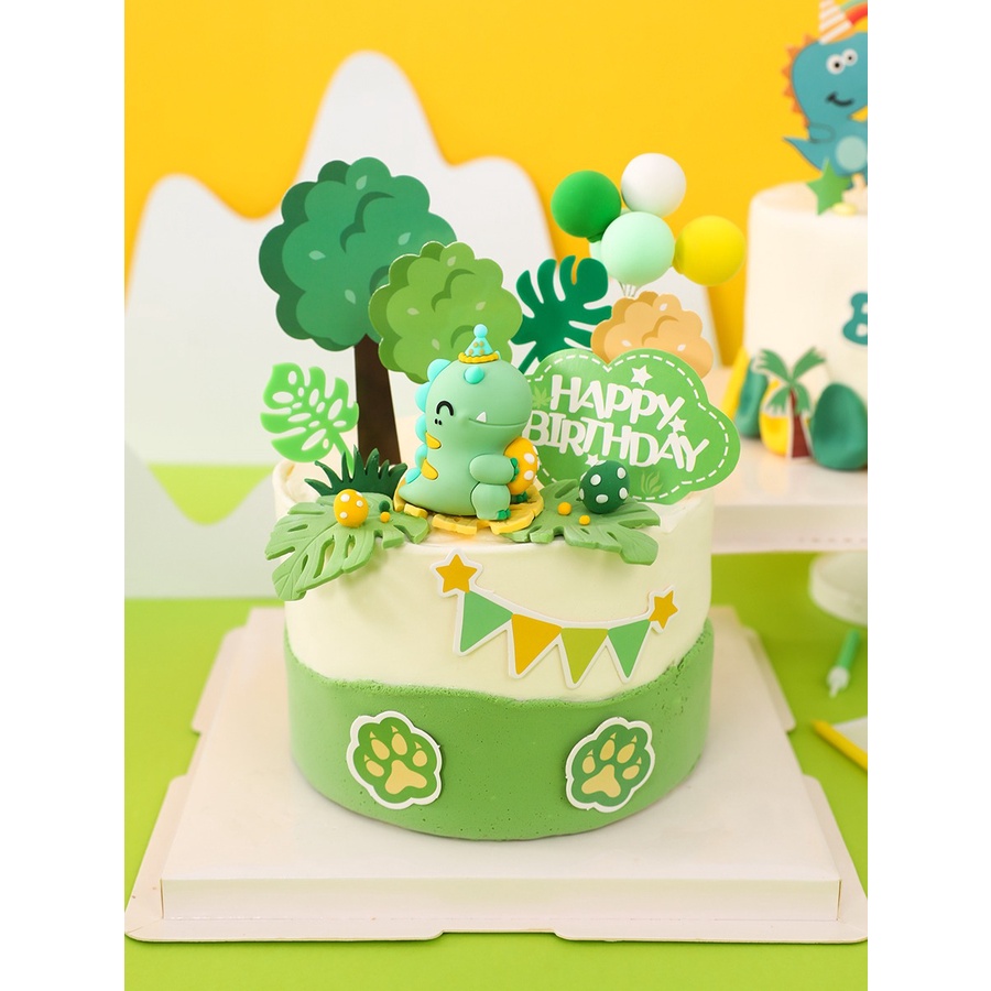 Trang trí khủng long xanh béo ôm trứng