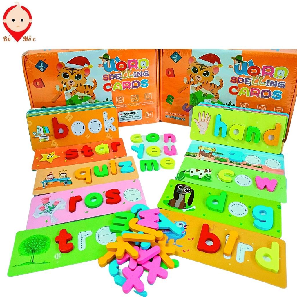 Bộ Thẻ Flascard Khắc Chữ Chìm - Bảng Chữ Cái Gỗ - Đồ Chơi Gỗ Spelling Game- Ghép Chữ Tiếng Anh, - Shop Bố Mốc