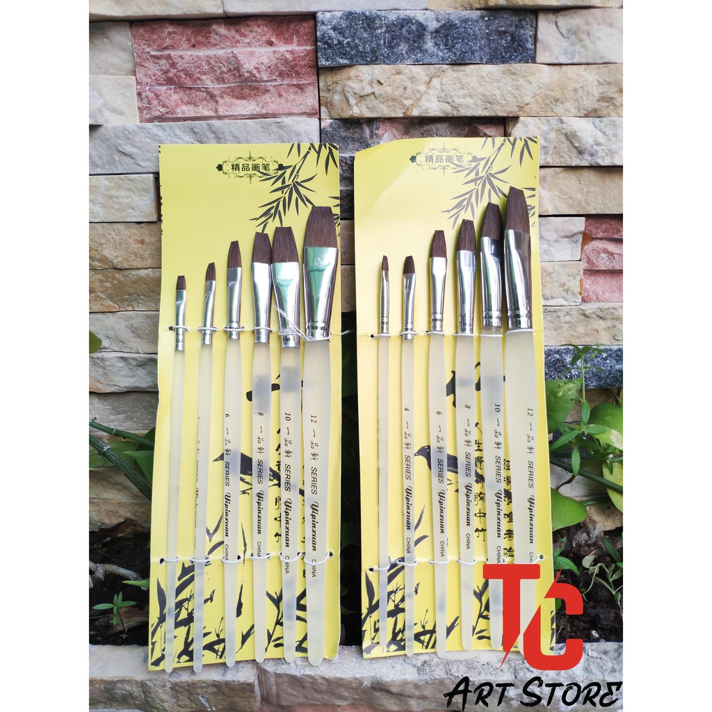 [TC Art Store] Bộ cọ 6 đầu vuông Thân Trắng Đục YIPINXUAN