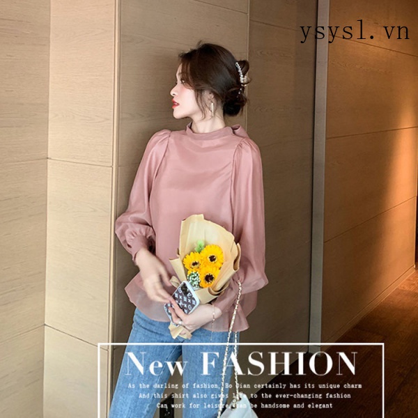 Áo Sơ Mi Tay Dài Che Bụng Thắt Nơ Phía Trước Sau Lưng Phong Cách Pháp Thời Trang Xuân Thu 2021