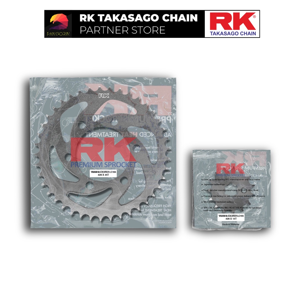 Nhông Dĩa RK Takasago cho xe máy Yamaha Exciter 155 VVA, chất liệu: Thép mạ màu bạc, độ dày Nhông Dĩa: 428