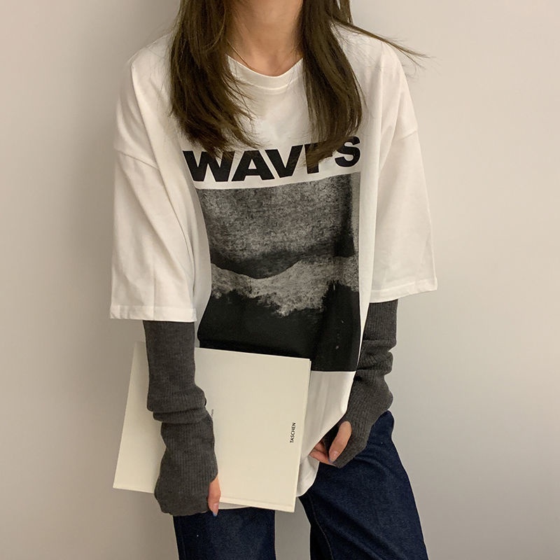 Áo thun ngắn tay form rộng phong cách Hàn Quốc dành cho nữ