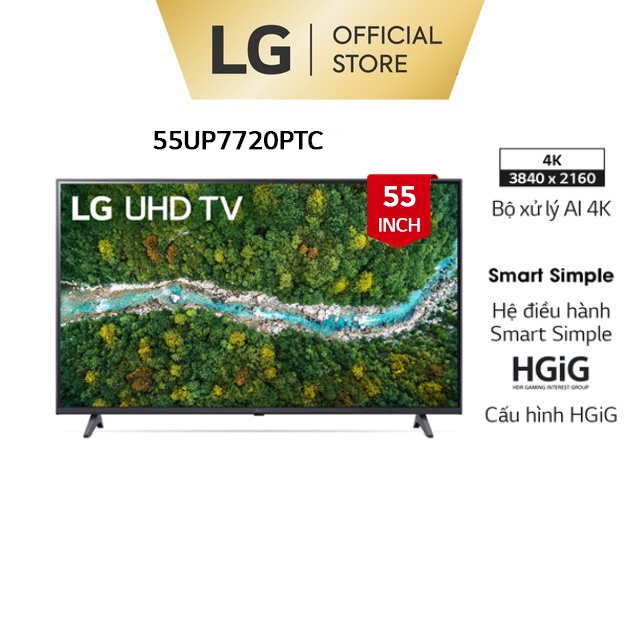 [Mã ELLGHOT giảm 5% đơn 3TR] Smart UHD Tivi LG 55 Inch 4K 55UP7720PTC Model 2021 Miễn phí lắp đặt
