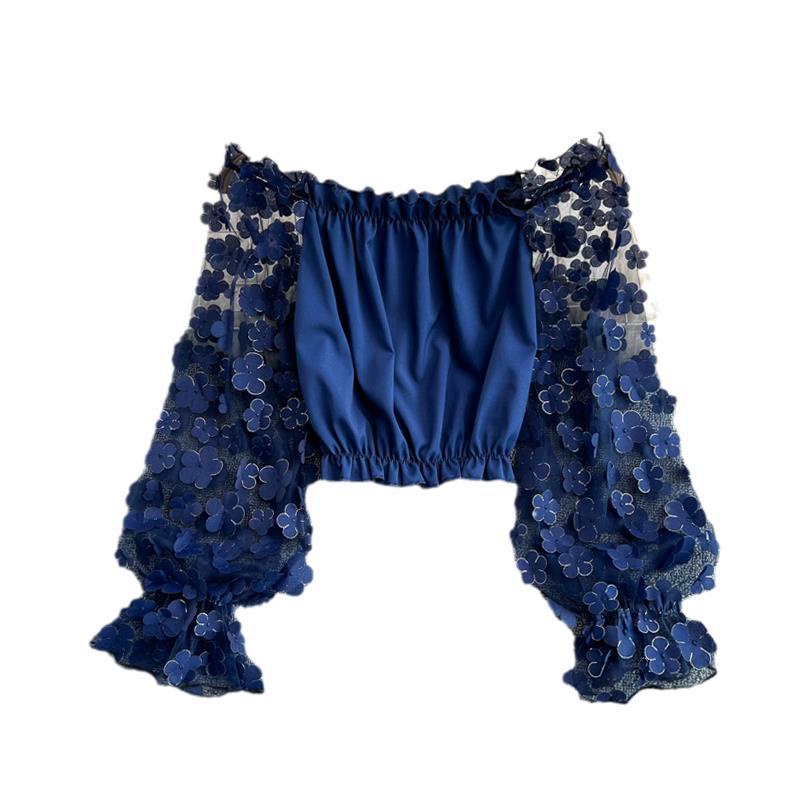 Jiashucheng Hàng Có Sẵn Áo Sơ Mi Chiffon Ba Chiều Dáng Rộng Mỏng Ghép Ba Chiều Phối Hoa Nhìn Xuyên Thấu Cho Nữ