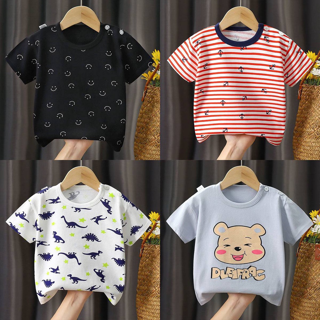 Áo Thun Tay Ngắn In Chữ Và Hoạt Hình Dễ Thương Phong Cách Hàn Quốc Cho Bé