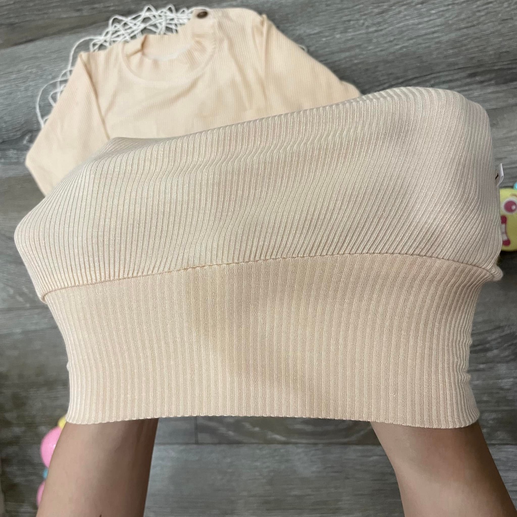 Bộ dài minky mom cài vai tăm lụa cạp cao hình gấu, bộ cạp cao thu đông cho bé sơ sinh