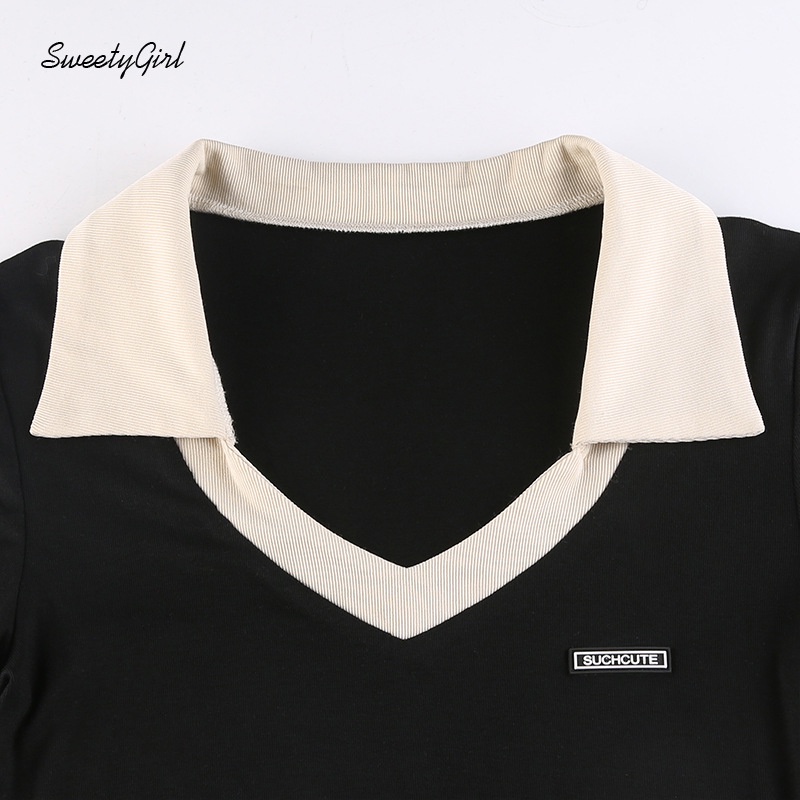 Đầm Ngắn Tay Cổ Chữ V Màu Sắc Tương Phản 2022 Thời Trang Cho Nữ