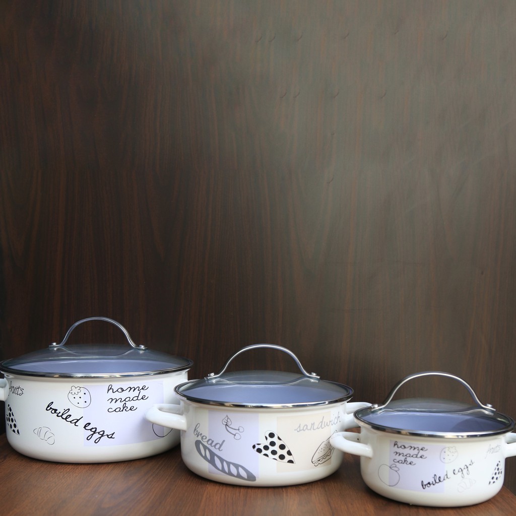 Nồi Thép Tráng Men nhập khẩu cao cấp CHEFTINA dùng được bếp từ, kích thước 16cm, 20cm, 24cm