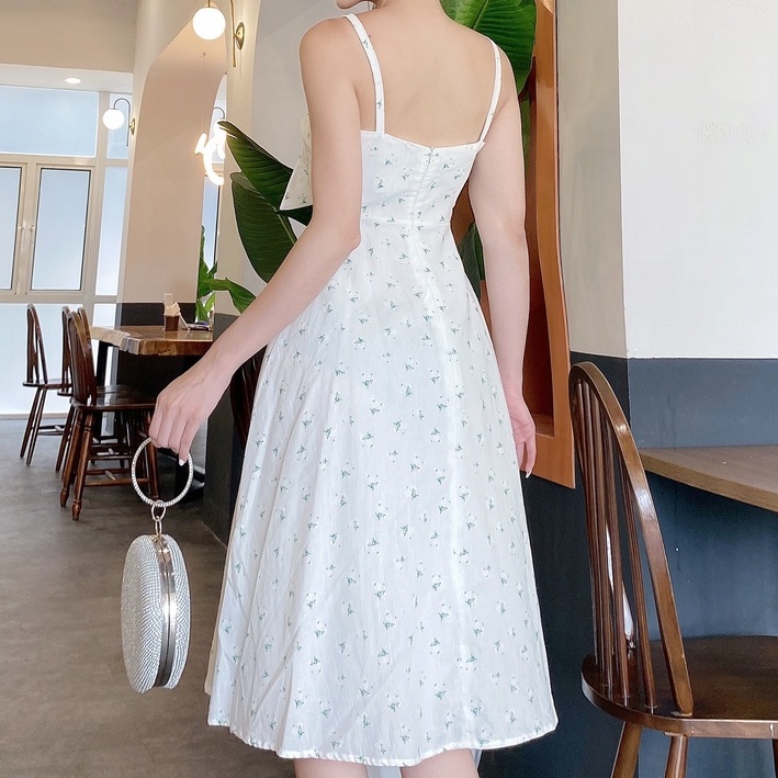 Váy 2 dây hoa ngực nơ V385 KYMIE