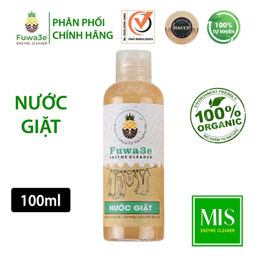 Nước giặt hữu cơ Fuwa3e organic 100ml giặt quần áo, đồ lót, chất tẩy rửa sinh học Fuwa an toàn bảo vệ da tay FW002A