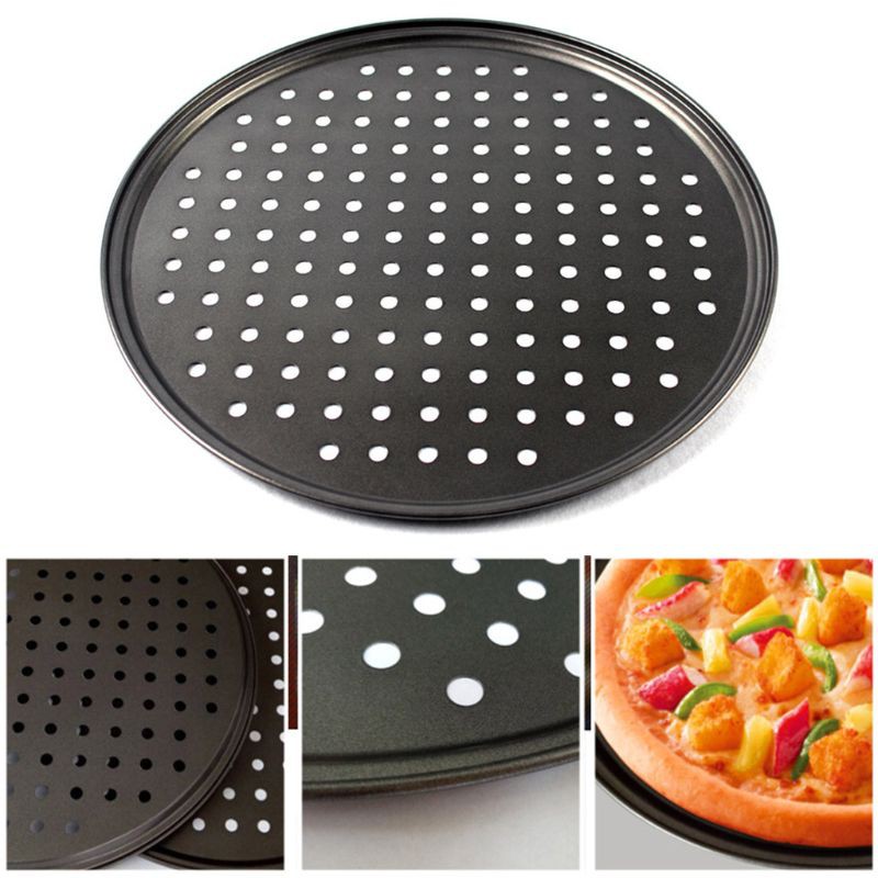 Khay Nướng Bánh Pizza 9 / 10 / 11 / 12 Inch Bằng Thép Carbon Chống Dính Có Lỗ