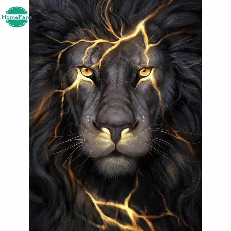 Tranh Đính Đá 5d Tự Làm Hình Sư Tử Đen 30x40cm
