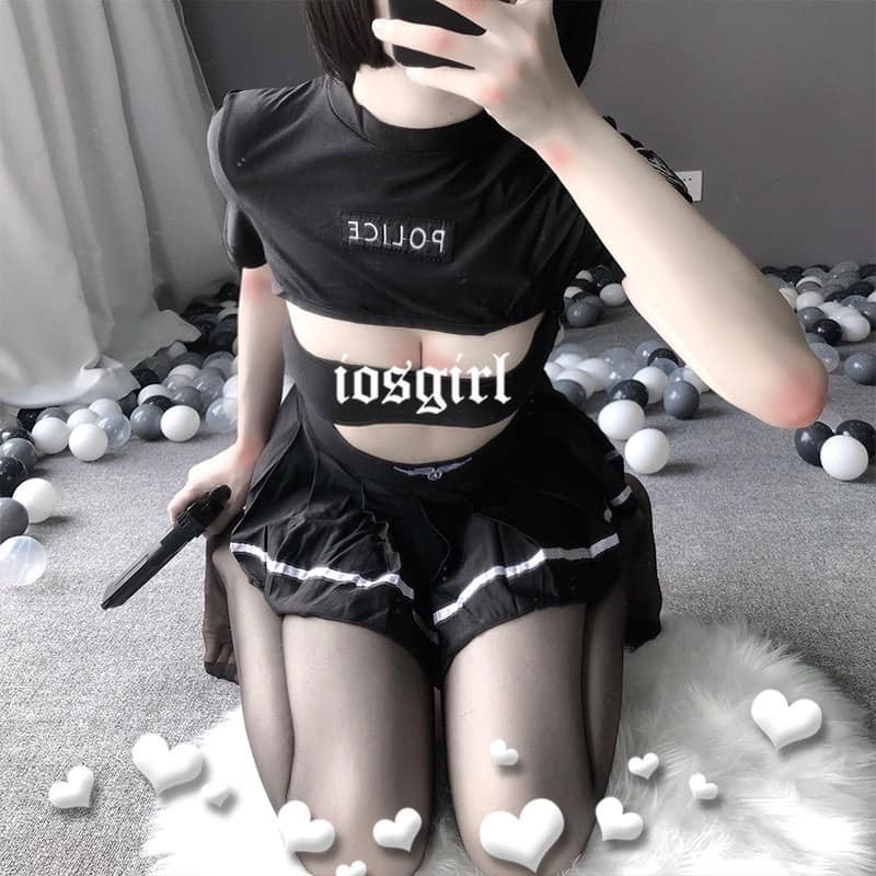 (Có sẵn) Cosplay hóa trang nữ cảnh sát quyến rũ, chất thun màu đen freesize đến 55kg