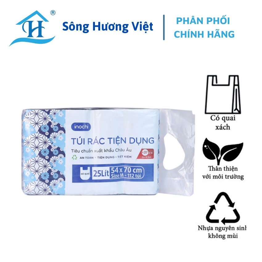 [CHÍNH HÃNG+GIÁ RẺ] Túi đựng rác tự hủy sinh học có quai xách màu đen INOCHI (Sông Hương Việt)