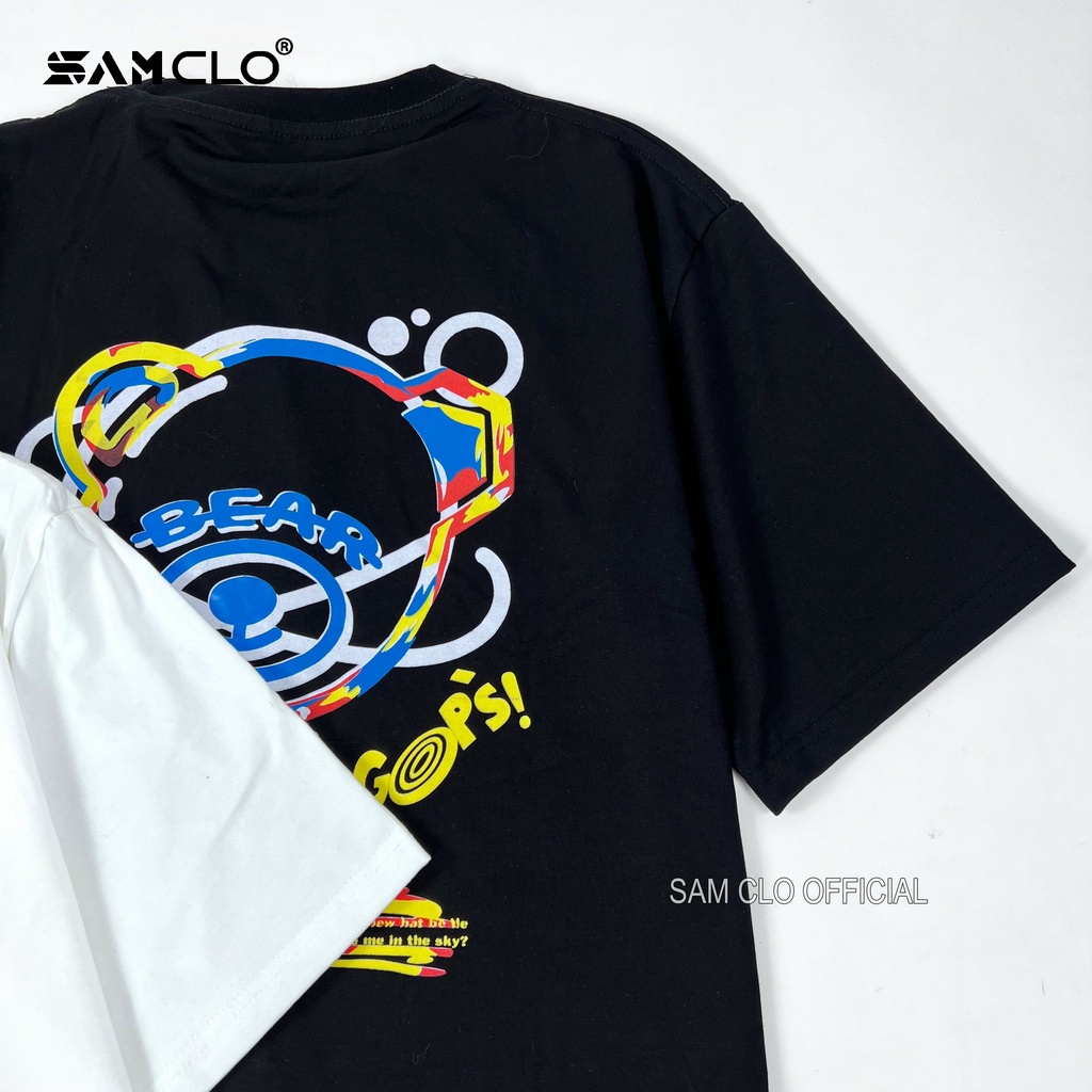 Áo thun nam nữ tay lỡ SAM CLO form rộng Unisex, mặc cặp, nhóm GẤU BEAR 80% cotton