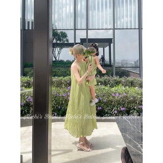 Đầm maxi xanh bơ hot trend đi biển hàng 2 lớp cao cấp, đầm maxi cho mẹ và bé