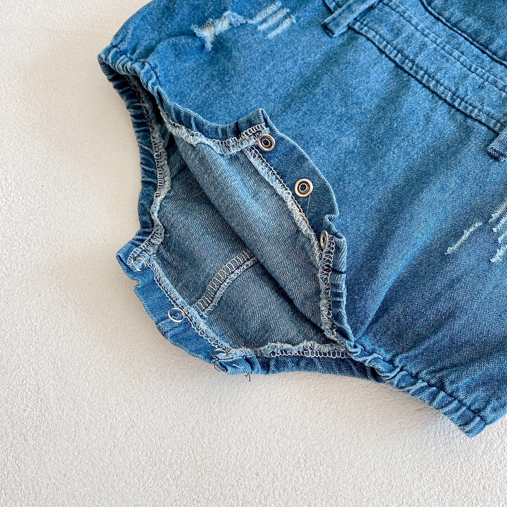 Bộ Áo Liền Quần Denim + Áo Thun Họa Tiết Kẻ Sọc Thời Trang Xuân Hè Dành Cho Bé 2022