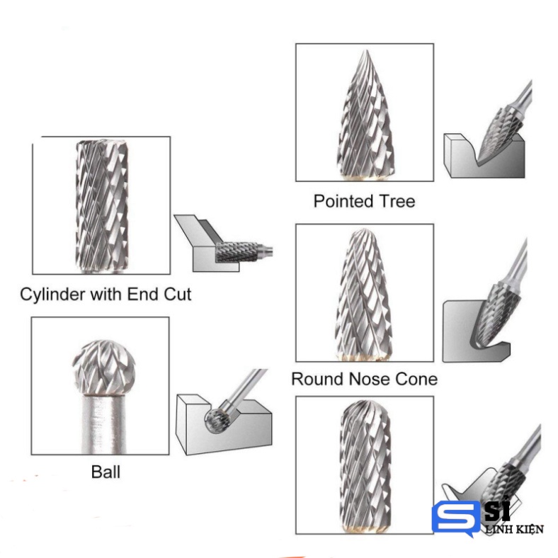 Mũi mài khắc hợp kim trục 3mm - mũi khắc mài gỗ cao cấp