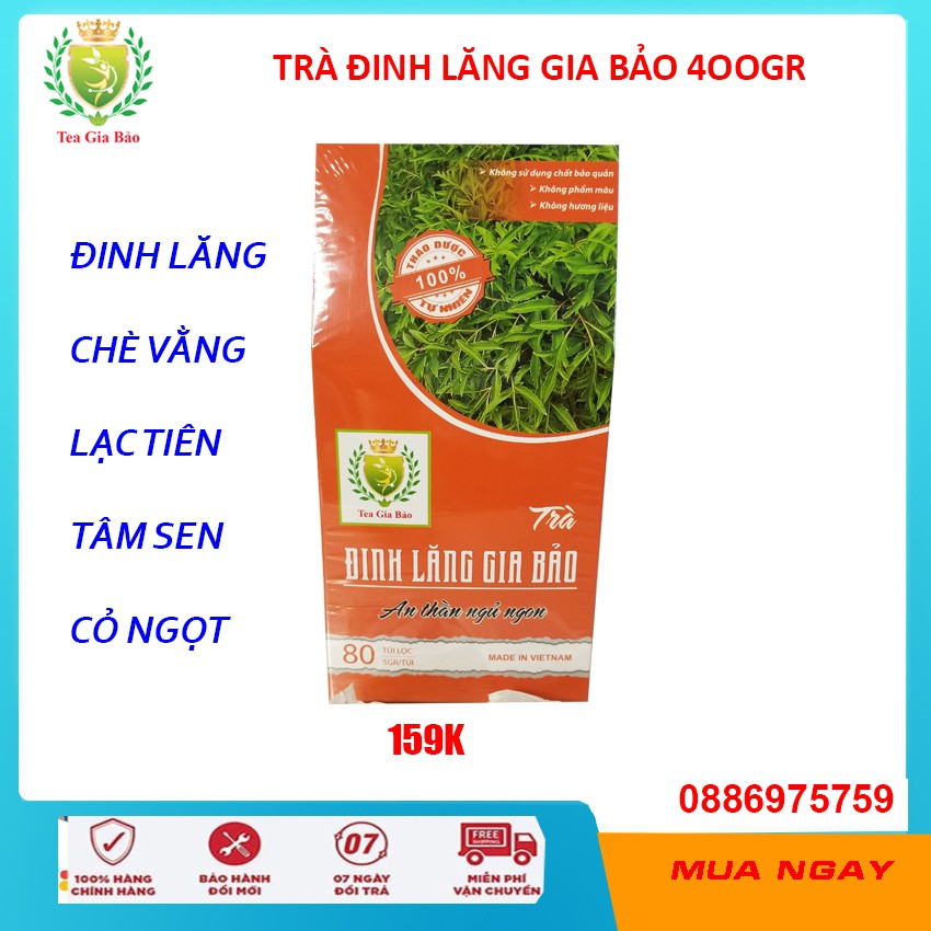 Trà Đinh Lăng Gia Bảo 400gr/ 80 túi lọc - an thần ngủ ngon, giảm mỡ máu, tim mạch