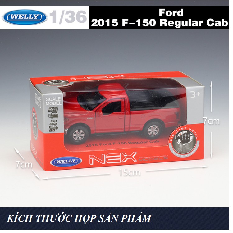 Xe ô tô mini đồ chơi trẻ em mô hình tỉ lệ 1:36 hãng welly mẫu xe Ford F-150 Regular Cab bằng kim loại mở được cửa xe