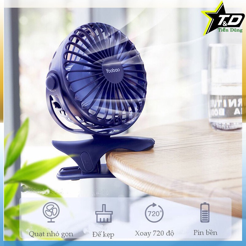 Quạt kẹp tích điện mini Yoobao F04 pin 6400 xoay 720 độ pin 32,5 tiếng có 4 chế độ gió