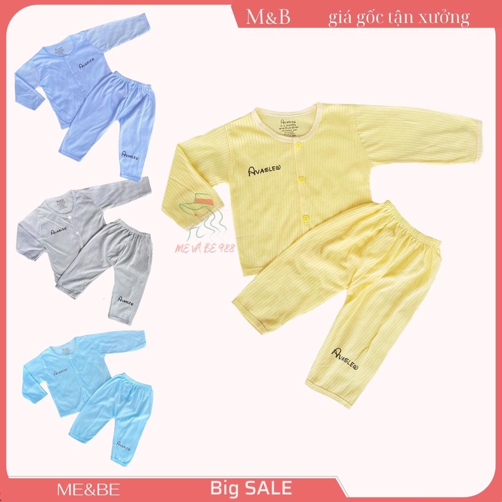 Đồ bộ dài tay tăm tre AVA cotton giấy cho bé trai gái trẻ sơ sinh cúc cài vai cho bé từ 3-15kg M&B shop