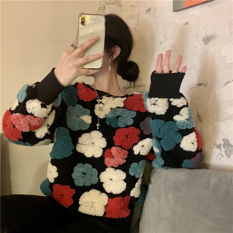 Order Áo len dài tay thêu hoa nổi thời trang Hàn Quốc cho nữ
