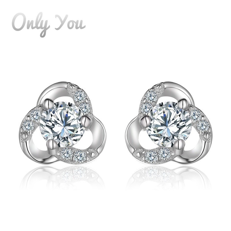 Only You S925 Bộ Khuyên Tai Bạc Đính Đá Zircon Đơn Giản Và Nhẹ Sang Trọng Chống Dị Ứng AAA Bán Sỉ