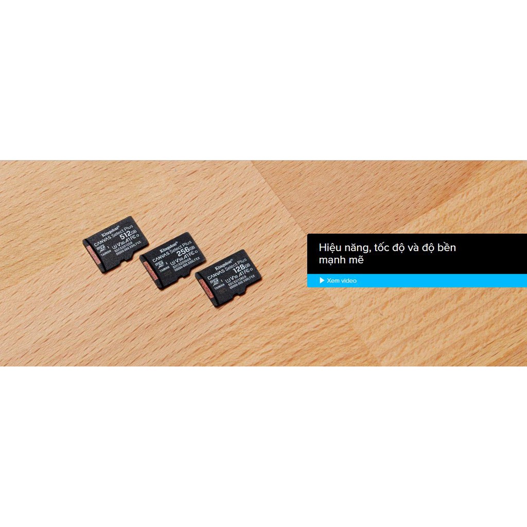 Thẻ nhớ microSDXC Kingston Canvas Select Plus 512GB U3 V30 A1 R100MB/s W85MB/s (Đen) - Kèm Adapter