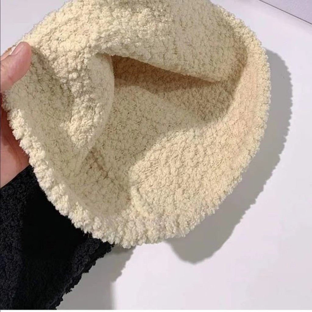Len Cừu Màu Nguyên Chất Mũ Bucket Phong Cách Hàn Quốc Vào Thu đông Cho Nữ