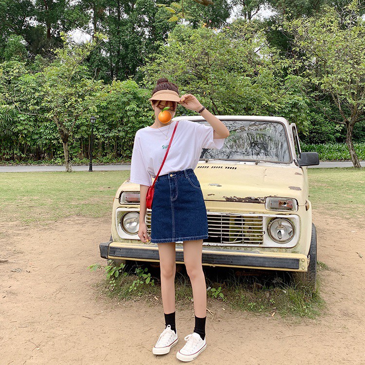 Chân Váy Jeans Cạp Cao Phối Viền Nổi bật | BigBuy360 - bigbuy360.vn